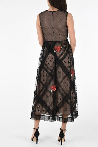 Vestito Smanicato in Tulle e Pizzo con Ricami Gioiello 