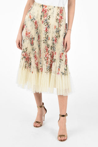 Floral Printed Accordion Skirt with Polka Dots Printed Tulle On the Bottom