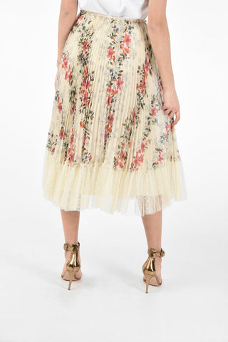 Floral Printed Accordion Skirt with Polka Dots Printed Tulle On the Bottom