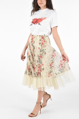 Floral Printed Accordion Skirt with Polka Dots Printed Tulle On the Bottom