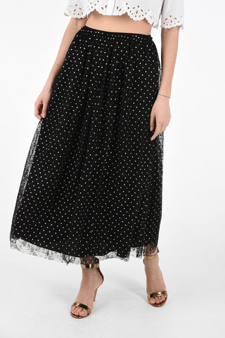 Gonna Plissé in Tulle Ricamato con Pois in Lurex 