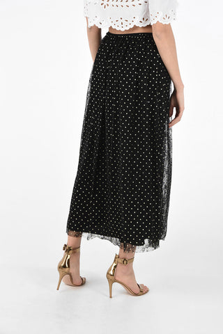Gonna Plissé in Tulle Ricamato con Pois in Lurex 