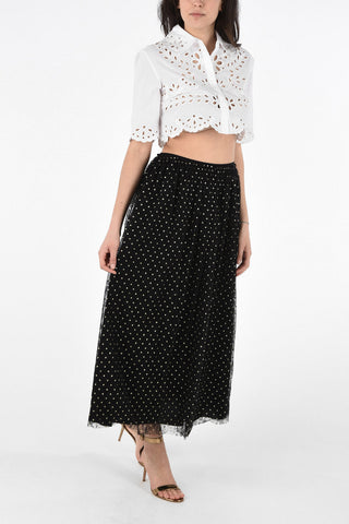 Gonna Plissé in Tulle Ricamato con Pois in Lurex 