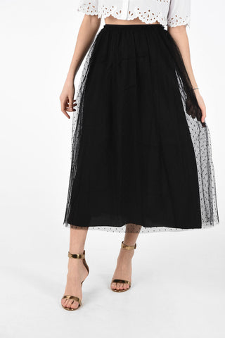 Gonna Midi in Tulle A Pois con Elastico in Vita 