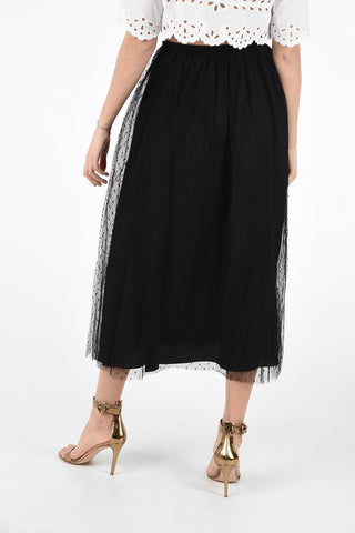 Gonna Midi in Tulle A Pois con Elastico in Vita 