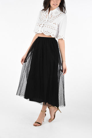 Gonna Midi in Tulle A Pois con Elastico in Vita 