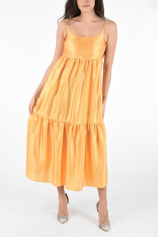 Satin Maxi BRIANNA Flouced Dress with Flush Pockets 