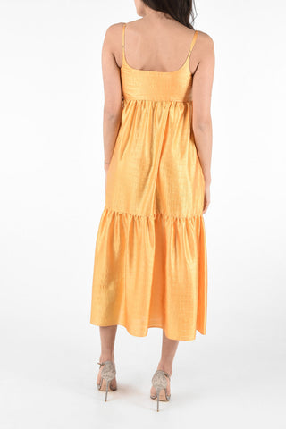 Satin Maxi BRIANNA Flouced Dress with Flush Pockets 