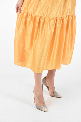 Satin Maxi BRIANNA Flouced Dress with Flush Pockets 