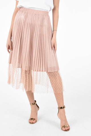 Jersey Accordion Skirt with Polka Dot Printed Tulle Detail On the Bottom