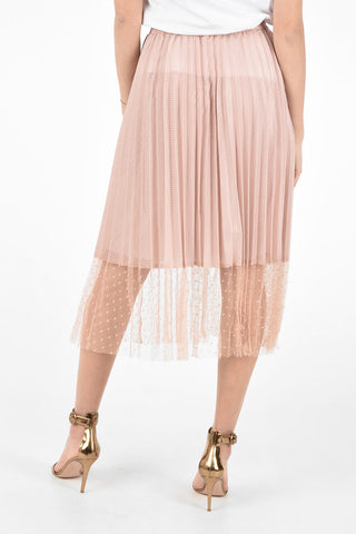 Jersey Accordion Skirt with Polka Dot Printed Tulle Detail On the Bottom