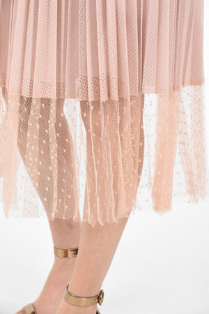 Jersey Accordion Skirt with Polka Dot Printed Tulle Detail On the Bottom