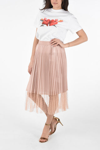Jersey Accordion Skirt with Polka Dot Printed Tulle Detail On the Bottom