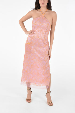 Vestito Halterneck con Ricamo Floreale  
