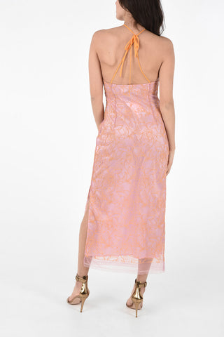 Vestito Halterneck con Ricamo Floreale  