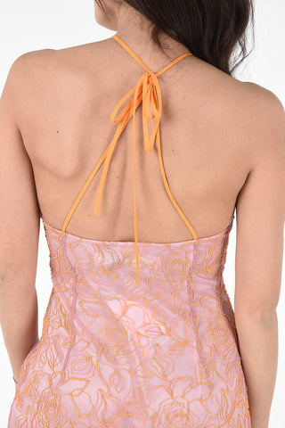 Vestito Halterneck con Ricamo Floreale  
