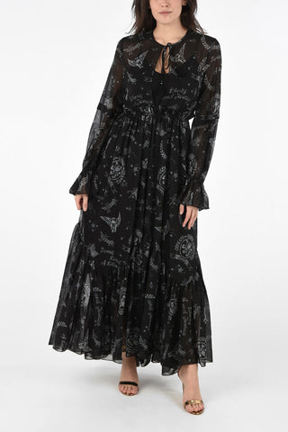 Monogram Printed  Maxi Flounced Dress
