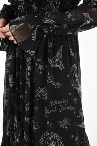 Monogram Printed  Maxi Flounced Dress