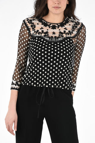 Blusa in Tulle con Ricamo Floreale e Top 