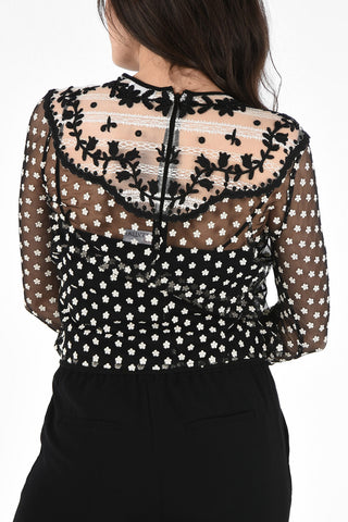 Blusa in Tulle con Ricamo Floreale e Top 