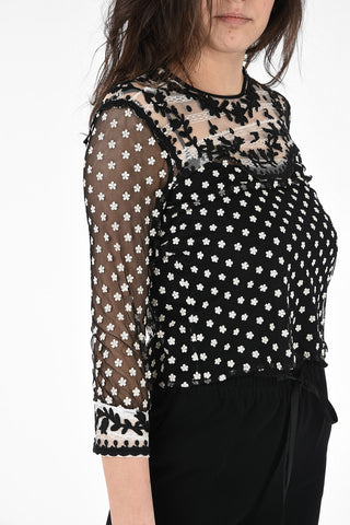 Blusa in Tulle con Ricamo Floreale e Top 
