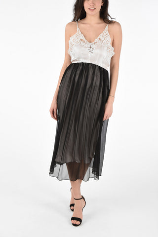 Vestito Sottoveste in Seta con Scollo in Pizzo 