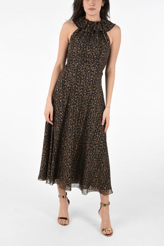 Vestito Halterneck in Seta Floreale con Scollo Sulla Schiena 