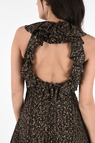 Vestito Halterneck in Seta Floreale con Scollo Sulla Schiena 