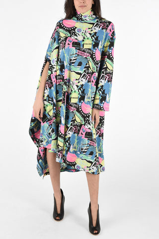 Printed PARIS CITY Draped Dress