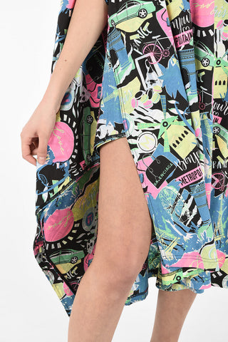 Printed PARIS CITY Draped Dress
