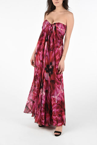 Floral Silk Draped Dress with Inner Bustier