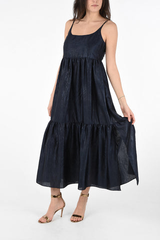 Satin Maxi BRIANNA Flouced Dress with Flush Pockets 