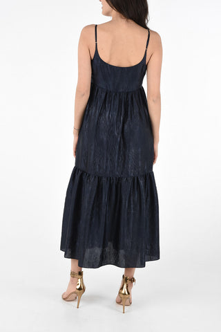 Satin Maxi BRIANNA Flouced Dress with Flush Pockets 