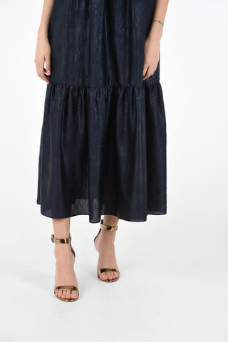 Satin Maxi BRIANNA Flouced Dress with Flush Pockets 