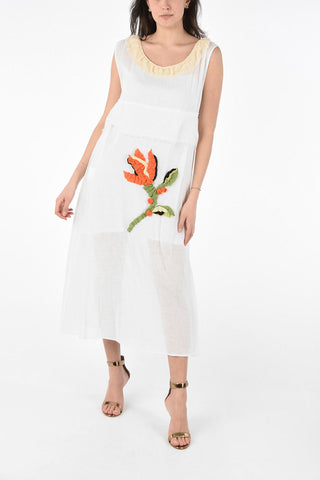 Cotton Shift Dress with Floral Application