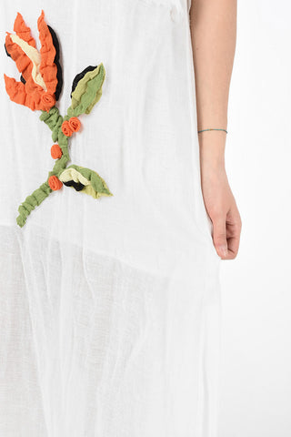 Cotton Shift Dress with Floral Application