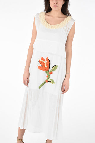 Cotton Shift Dress with Floral Application