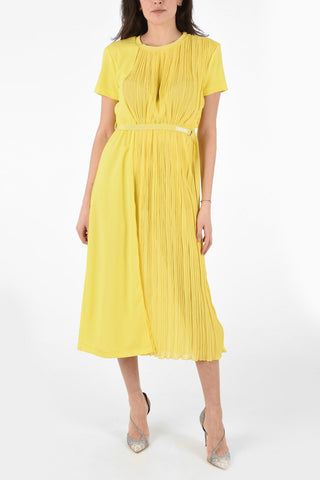 Short Sleeve Accordion Dress with Belt