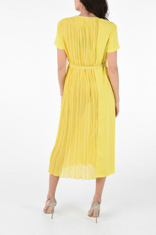 Short Sleeve Accordion Dress with Belt