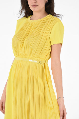 Short Sleeve Accordion Dress with Belt