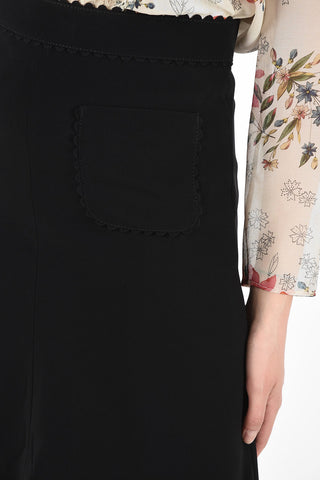 Fabric A-Line Skirt with Floral Patch Pockets 