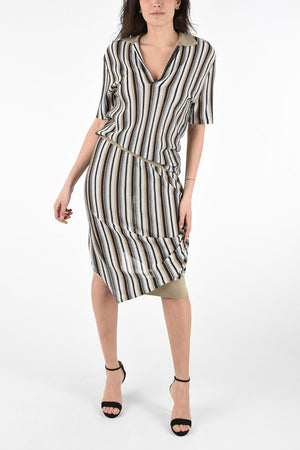 Vestito Jacquard Asimmetrico a Righe