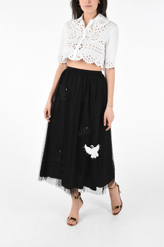 Tulle Flared Skirt with Swan Patch Applications