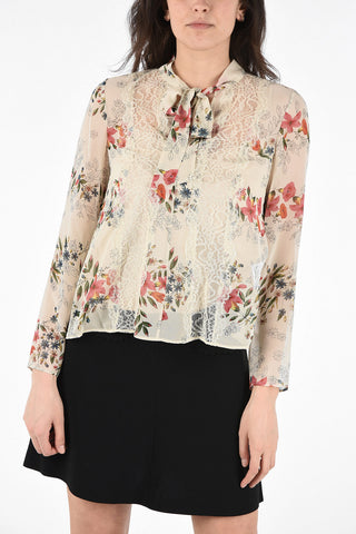 Blusa Floreale con Dettagli in Tulle Ricamato e Top 