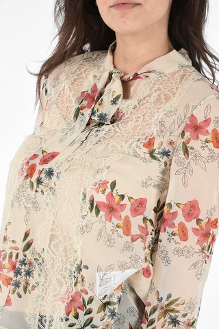 Blusa Floreale con Dettagli in Tulle Ricamato e Top 