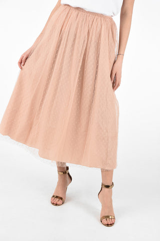 Gonna Midi in Tulle A Pois con Elastico in Vita 