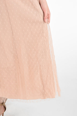 Gonna Midi in Tulle A Pois con Elastico in Vita 