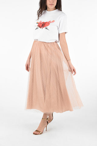 Gonna Midi in Tulle A Pois con Elastico in Vita 