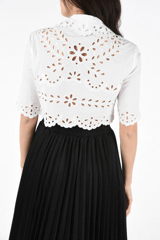 Cotton Embroidered Crop Shirt