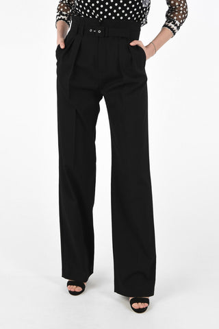 Pantaloni Palazzo a Vita Alta con Doppia Pince e Cintura 